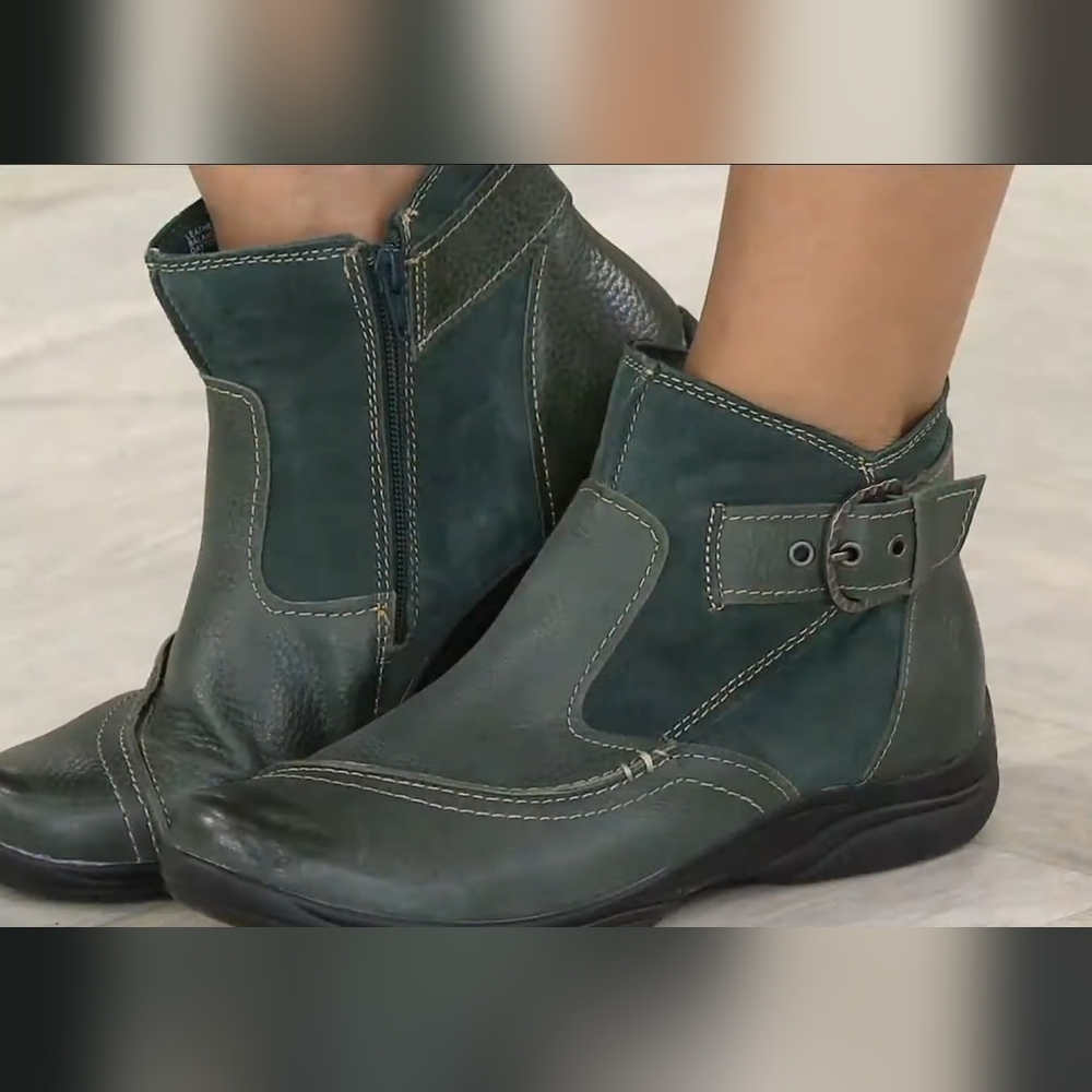 Earth Origins Leather And Suede Ankle Boots W/ Buckle - Picture 11 of 12